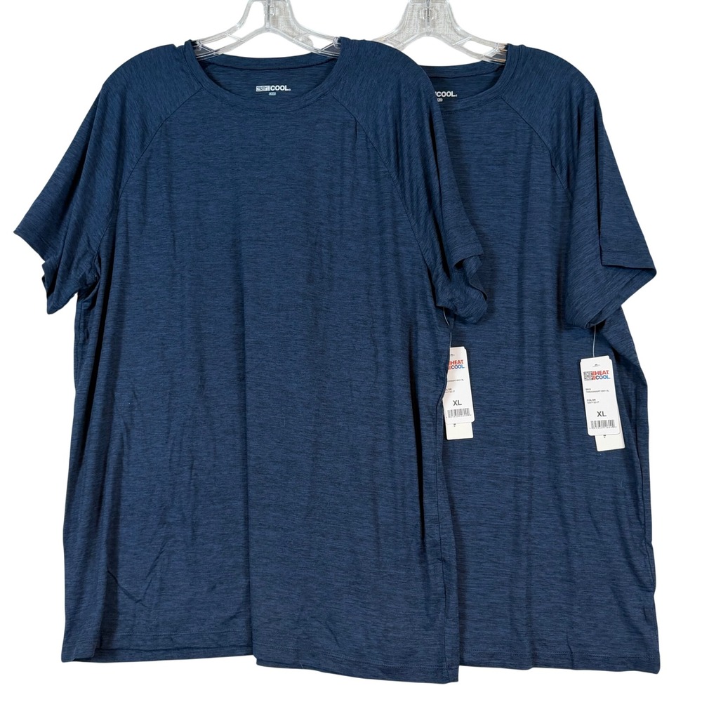 NWT (Lot of 2) 32 Degrees Cool Mens XL Navy Blue Space Dye Performance T-Shirt